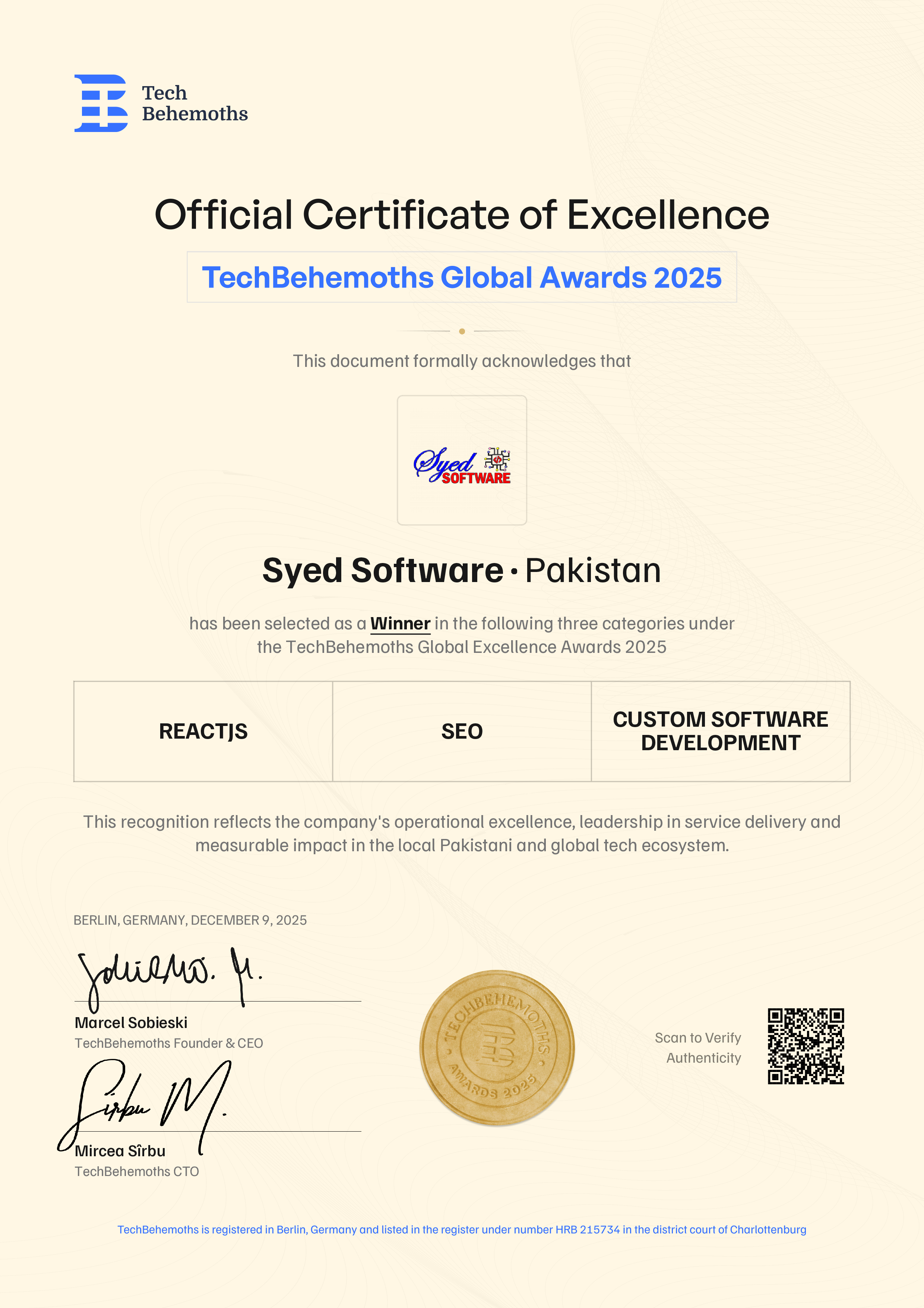 TechBehemoths Certificate